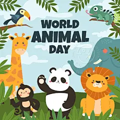 卡通可爱世界动物日保护森林老虎狮子长颈鹿插画海报ai设计素材-淘宝网