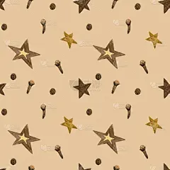 星星和冬季香料。Coosiness无缝模式。在白色上绘制水彩插图。