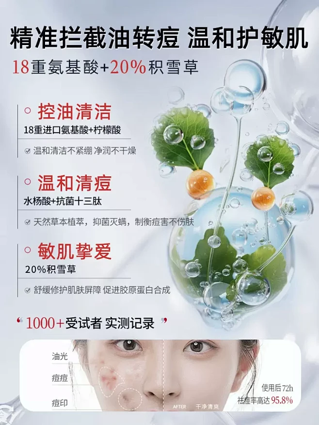 欧橘医美氨基酸祛痘洗面奶深层清洁毛孔非除...