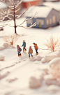 简约人物雪地冬天玩雪场景素材图片