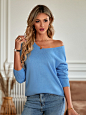 V-Neck Long Sleeve Ribbed Trim Sweater – Bluerazberi