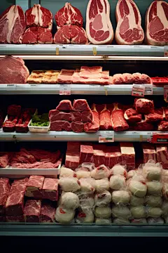 鲜嫩新鲜肉类生鲜货架摄影图