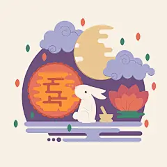 中秋节插画字体海报灯笼玉兔月饼盒包装图案