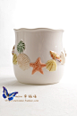 外贸手绘陶瓷 海洋风 贝壳海星浮雕 敞口罐 储物罐