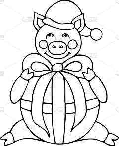 猪,蝴蝶结,动画片,帽子,圣诞老公,可爱的,贺卡,圣诞帽,动物,问候