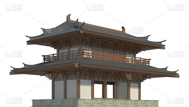 旧的日本建筑孤立在白色背景的3d插图