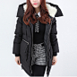 冬装新品韩版时尚女装黑色连帽羊羔绒长款羽绒服外套AC773