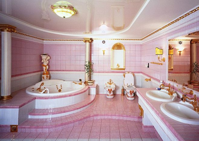 欧式奢华风格台阶浴缸装修效果图片