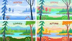 标语,森林,春天,冬天,扁平化设计,地形,秋天,夏天,湖,四季