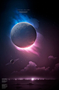 科技感星球浩瀚宇宙星空星系地球流星太空海报背景PSD设计素材-淘宝网