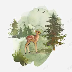 卡通手绘小鹿与植物 免费下载 页面网页 平面电商 创意素材