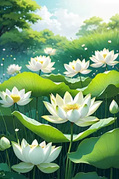 植物荷花荷叶插画图片