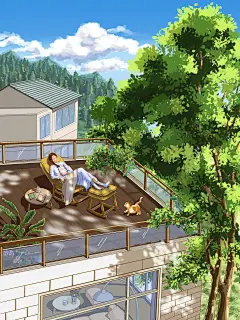 二十四节气插画一立春
春日的午后，躺在露台上，看看书，吹吹风，晒晒太阳，惬意。
-江南入墨
