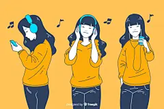 矢量小清新文艺韩国手绘年轻人男女插画
