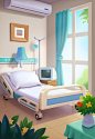 This may contain: a hospital room with a bed, television and flowers