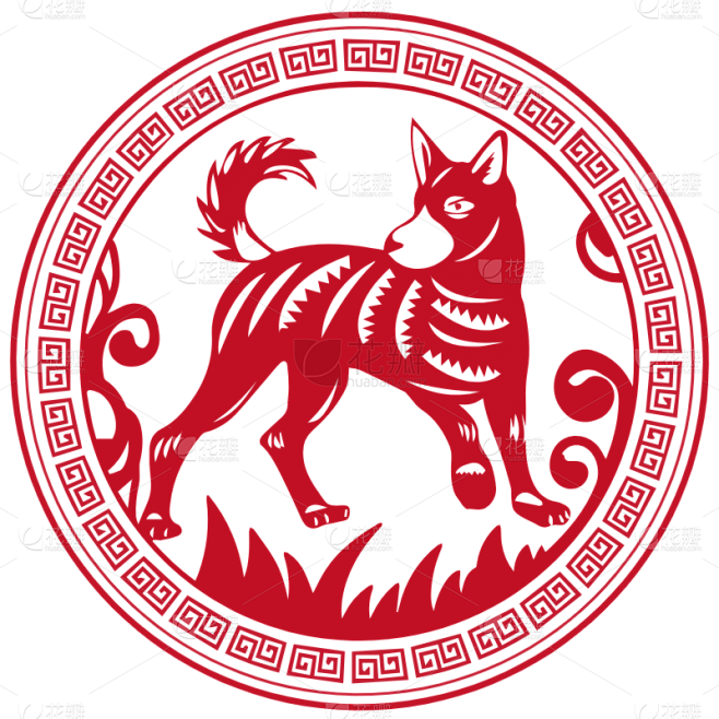十二生肖剪纸贴纸-SVG-狗