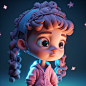 super cute trendy little girl,delicate features,solid color background,IP,3d,c4d,8k,OC renderer,blind box,best quality,cinematic lighting,light and dark contrast,detail art,uhd,cartoon star hair accessories