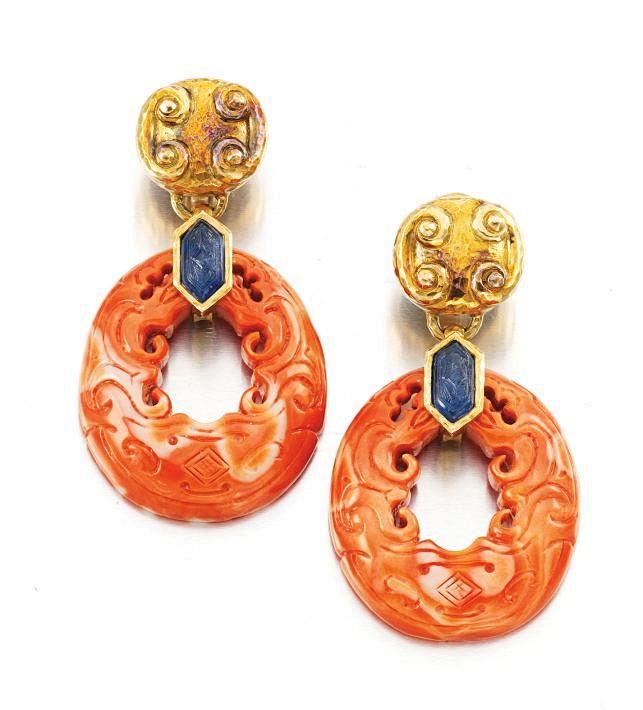 Pair of coral and sa...