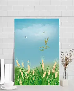 二十四节气之小满创意海报|小满海报,节气海报,简约,麦子,蓝色,户外,夏季