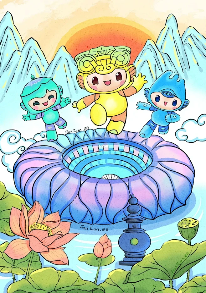 亚运会主题创意画/有线稿