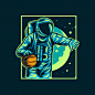 宇航员打篮球科幻插画矢量图素材
