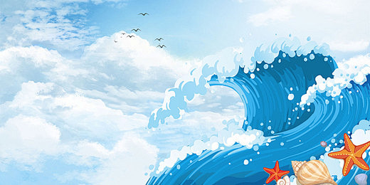 蓝色卡通大海海洋插画展板背景海洋背景