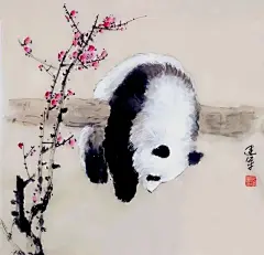 大熊猫，这一珍稀的国宝，以其憨态可掬的模样和温和的性情，深受世人的喜爱。而当它跃然于水墨画的宣纸之上时，更是展现出了一种别样的神韵。