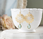 Seafoam Aqua Teadrop Gold Lace Filigree Dangle Earrings Aquamarine Blue Glass Crystal Chandelier Earrings Boho Chic Bohemian Wedding Jewelry