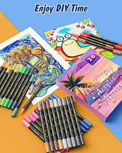 Amazon.com: 36 Colors Acrylic Paint Markers, Dual Tip Acrylic Paint Pens with Premium Fine Tip and Brush Tip for Stone, Wood, Paper, Canvas, Fabric, Glass, Rock Painting, Ceramic Surfaces, DIY Art Supplies : Arts, Crafts &amp; Sewing