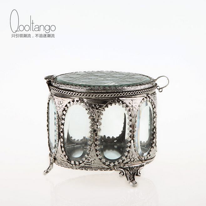 酷坦哥欧美复古金属玻璃圆形展示珠宝盒手工...