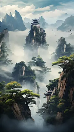 黄山风景树木石头森林海边素材图片