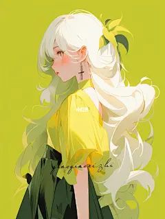 极简美学｜女生插画头像｜黄绿撞色系