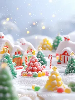 【ai宇宙吧】圣诞节软糖圣诞树创意海报设计背景图Midjourney描述关键词咒语I：