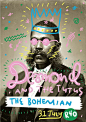 Funky poster design and typography. Desmund and the tutus at the Bohemian / Lucky Pony / gig poster design
