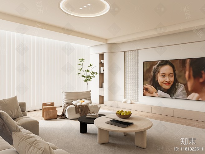 现代奶油家居客厅3D模型下载【ID:11...