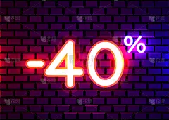 背景,霓虹灯,矢量,商务,照明设备,百分比号,数字40,砖,边框,复古风格