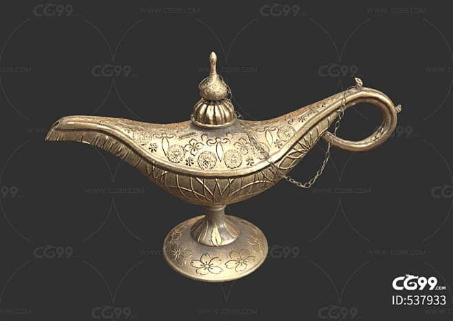神灯 油灯 阿拉丁神灯 阿拉伯 黄金灯具 魔法神灯 古董灯 PBR 次世代-花瓣网