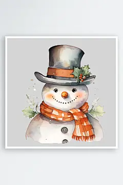 手绘水彩圣诞节雪人水晶球房子装饰元素