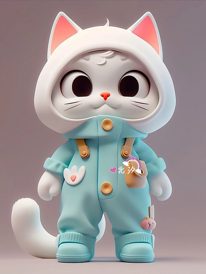这可能包含：一只穿着蓝色衣服的小玩具猫