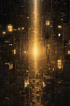 高楼赛博朋克现代城市建筑插画