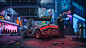 General 3840x2160 digital art futuristic video game art cyberpunk Cyberpunk 2077 neon neon glow car CD Projekt RED black coat