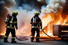 消防车防火消防员救火背影摄影图片