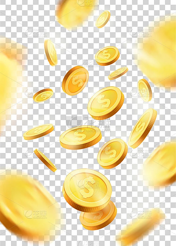 金币爆炸。孤立在透明背景上。金币下落3d，图标与阴影素材-花瓣网