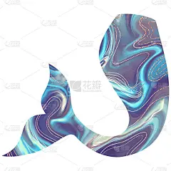 蓝色美人鱼尾巴手绘插图。大理石鱼尾。印刷、贴纸、横幅、包装设计