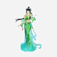 绿衣天女高清素材 中国风 人物 卡通 古典 古装 古风 女 手绘 插画 美女 免抠png 设计图片 免费下载