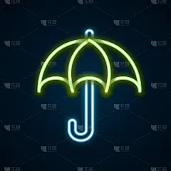发光的霓虹灯线伞图标孤立在黑色的背景。保险的概念。防水图标。保护、安全、安全理念。色彩斑斓的轮廓的概