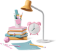 Lamp, books and objects for studying Illustration in PNG, SVG