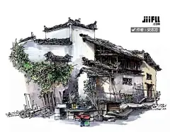 jiifll-场景-古城-写生-农村-旅游-景区-涂鸦-水彩-古建筑群落-徽州-凤凰古城-4A-手账 (4)