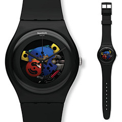 专柜正品斯沃琪swatch手表2014炫彩透视透明透视黑suob101