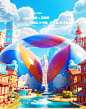 00309-3736970138-Master Masterpiece,Best Quality,_building,circular,outdoors,powder,city background,blue sky,white cloud,scenery,red,cartoon,c4d,